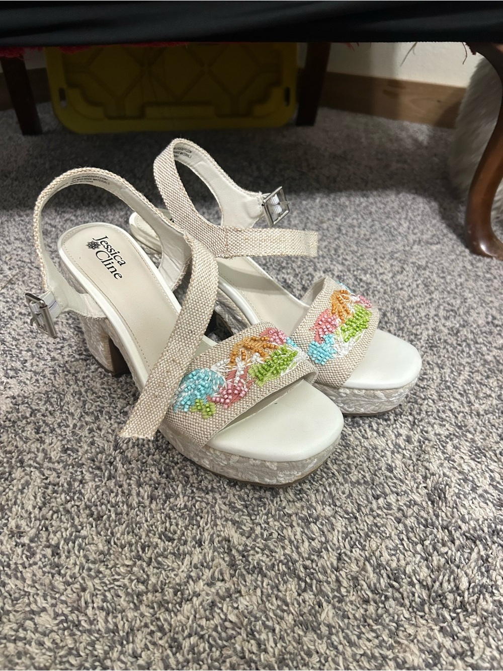 Jessica Cline Cream Embroidered Platform Sandals